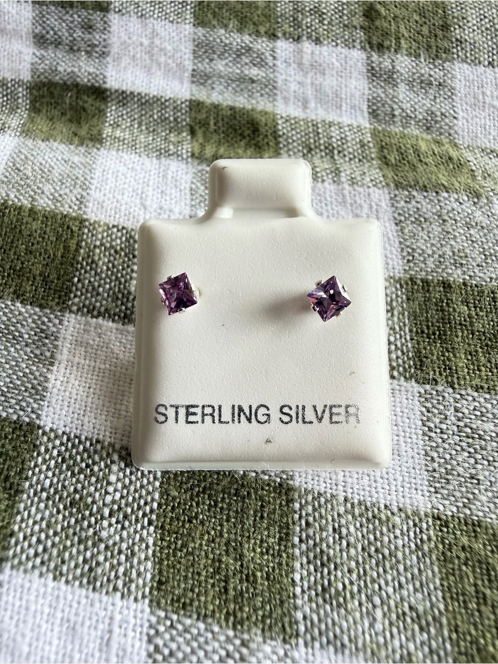Sterling Silver Square Amethyst-Color Stud Earrings
